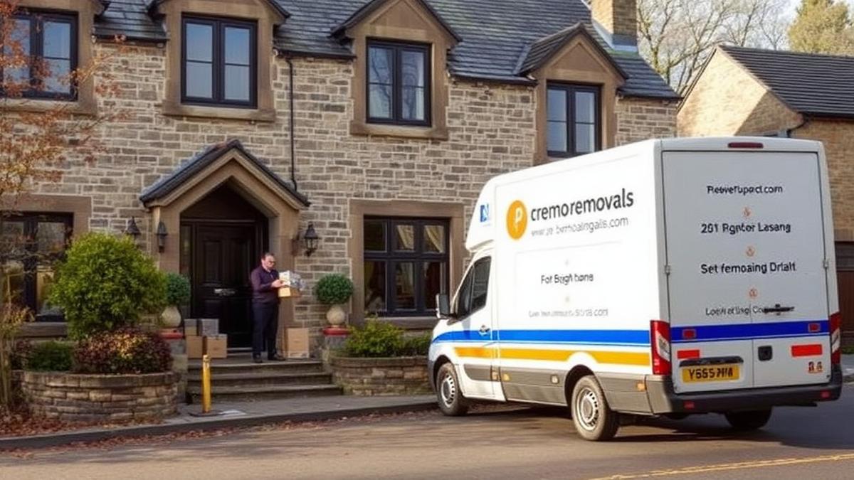 Removals van outside a stone-built family home in Chorley, Lancashire
